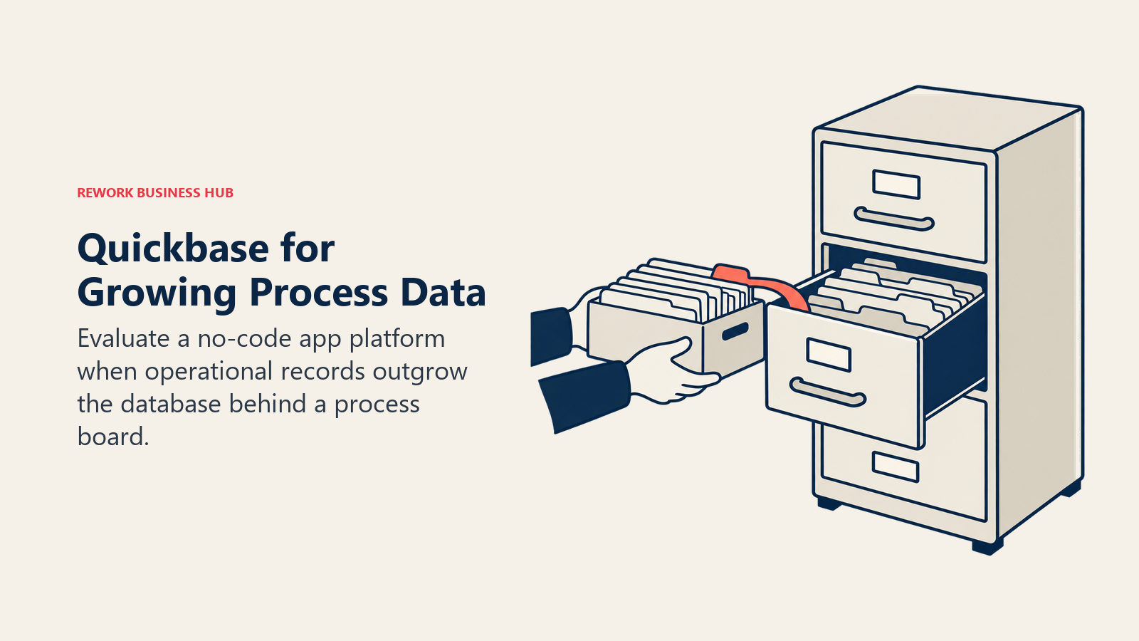 Quickbase untuk Data Proses yang Berkembang: Kotak rekod kecil berpindah ke kabinet pangkalan data operasi yang boleh dikembangkan.