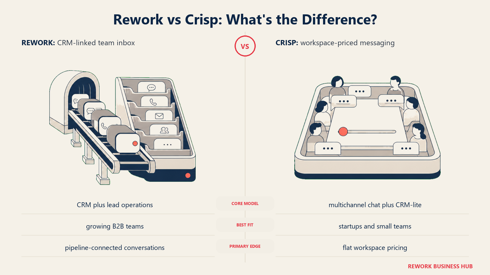 Rework versus Crisp shown with matched metaphors for their operating models