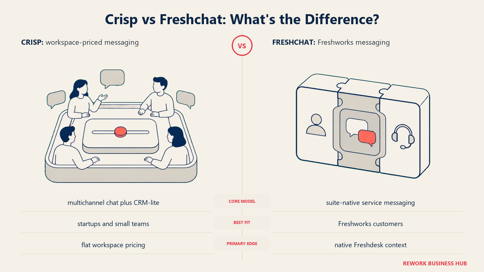 Crisp versus Freshchat shown with matched metaphors for their operating models
