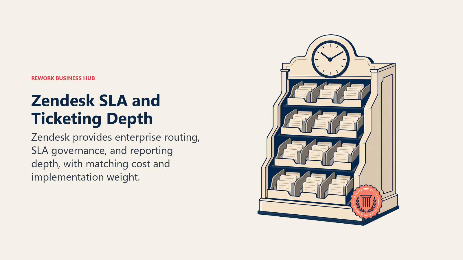 Zendesk SLA and Ticketing Depth illustrated with deep ticket archive with SLA clock