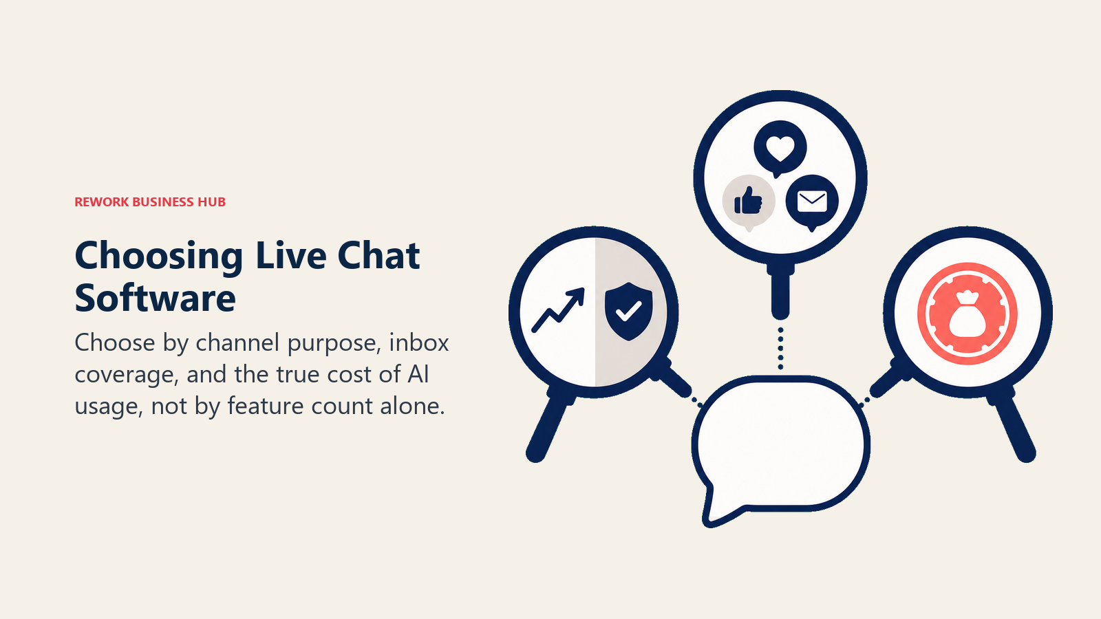 Choosing Live Chat Software illustrated with three-lens buyer selector