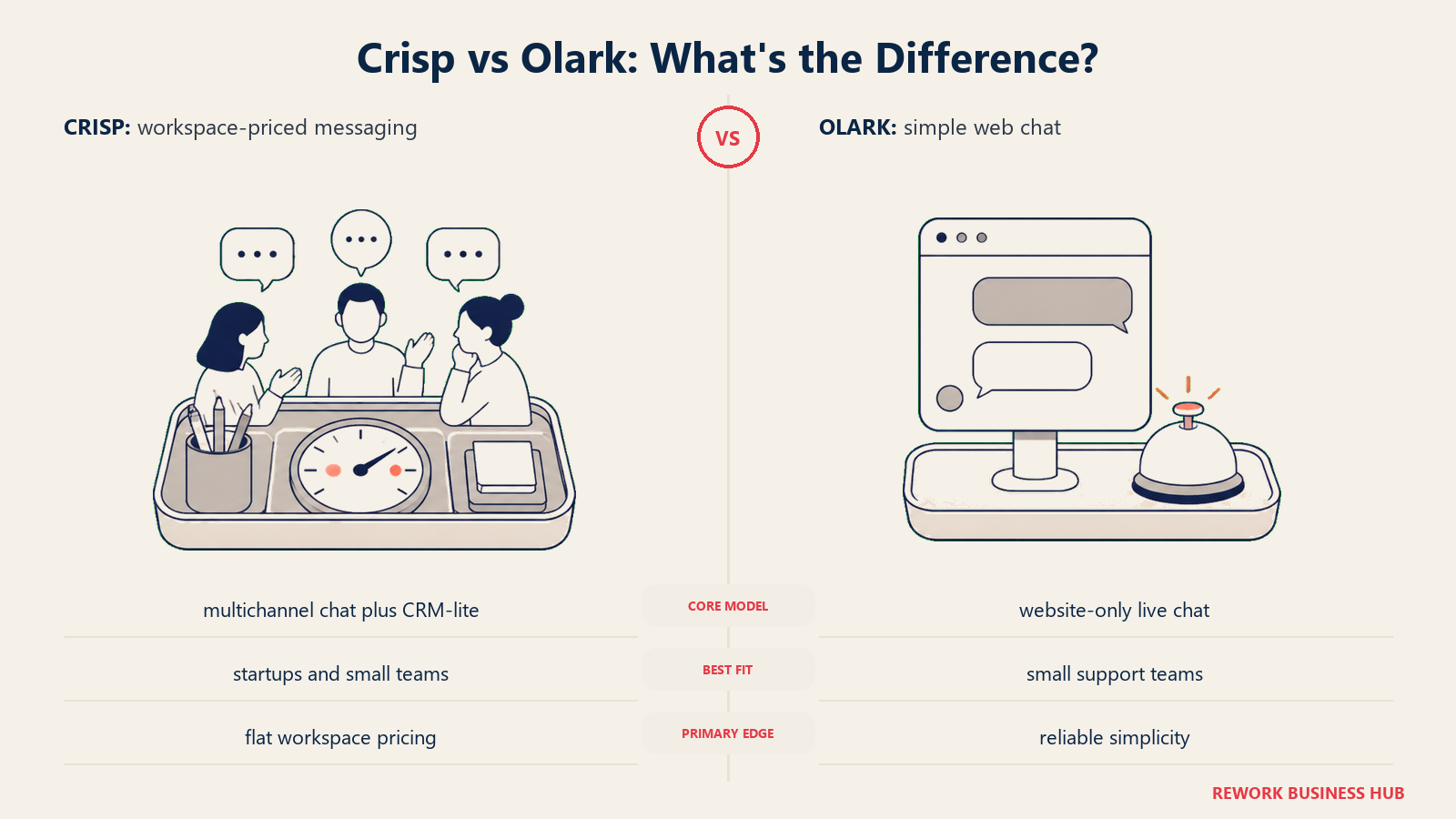 Crisp versus Olark shown with matched metaphors for their operating models