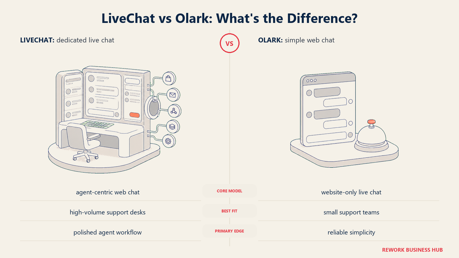 LiveChat versus Olark shown with matched metaphors for their operating models