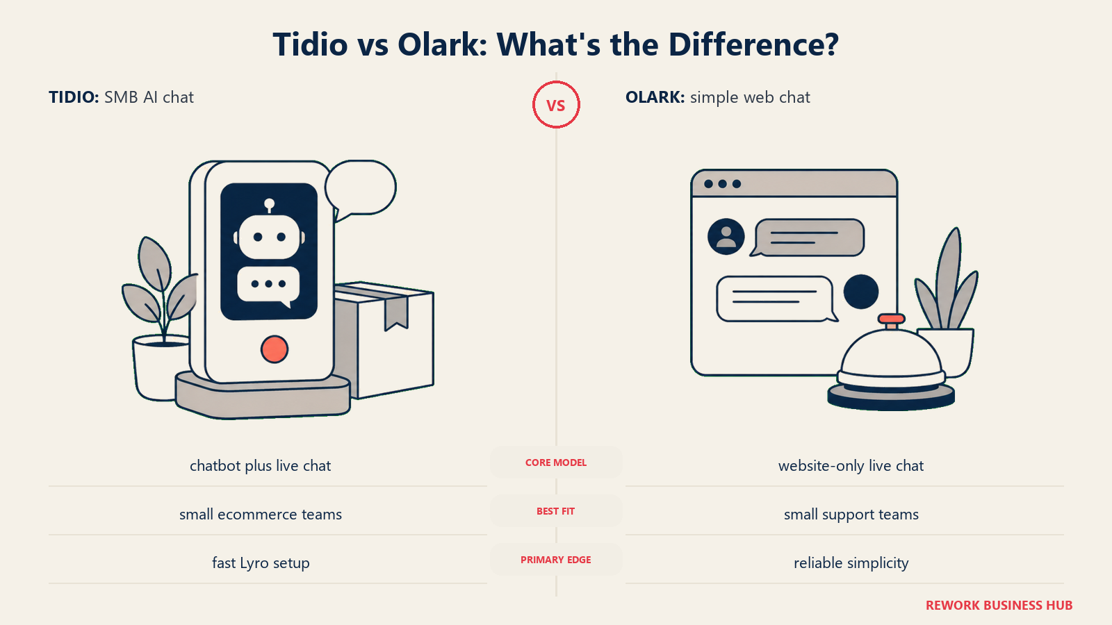 Tidio versus Olark shown with matched metaphors for their operating models