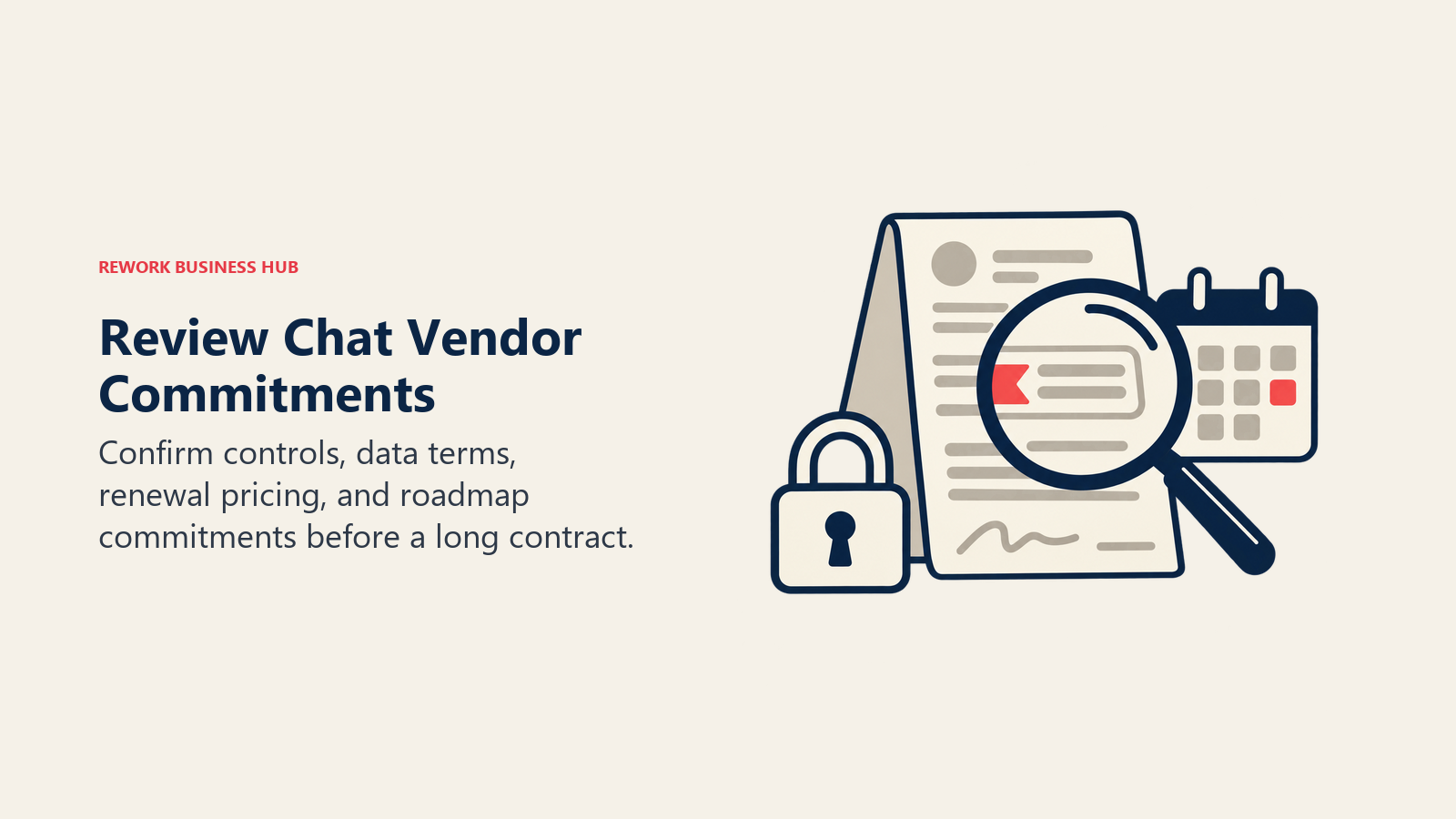 Chat vendor contract review using a magnifier, access lock, and renewal calendar