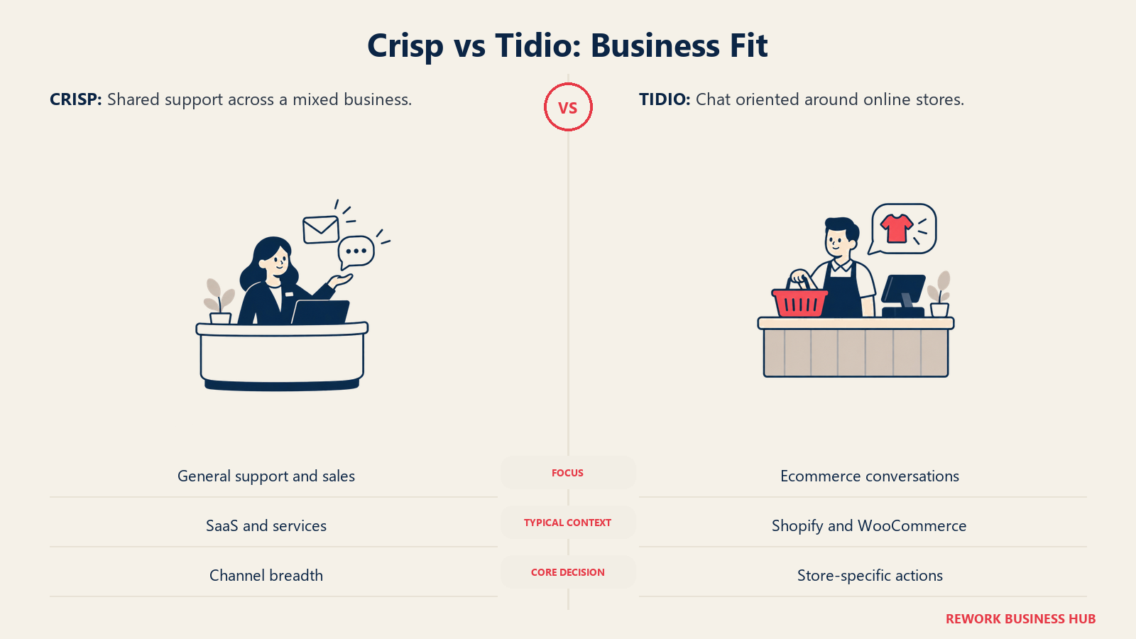 Crisp general support reception compared with Tidio ecommerce conversation counter