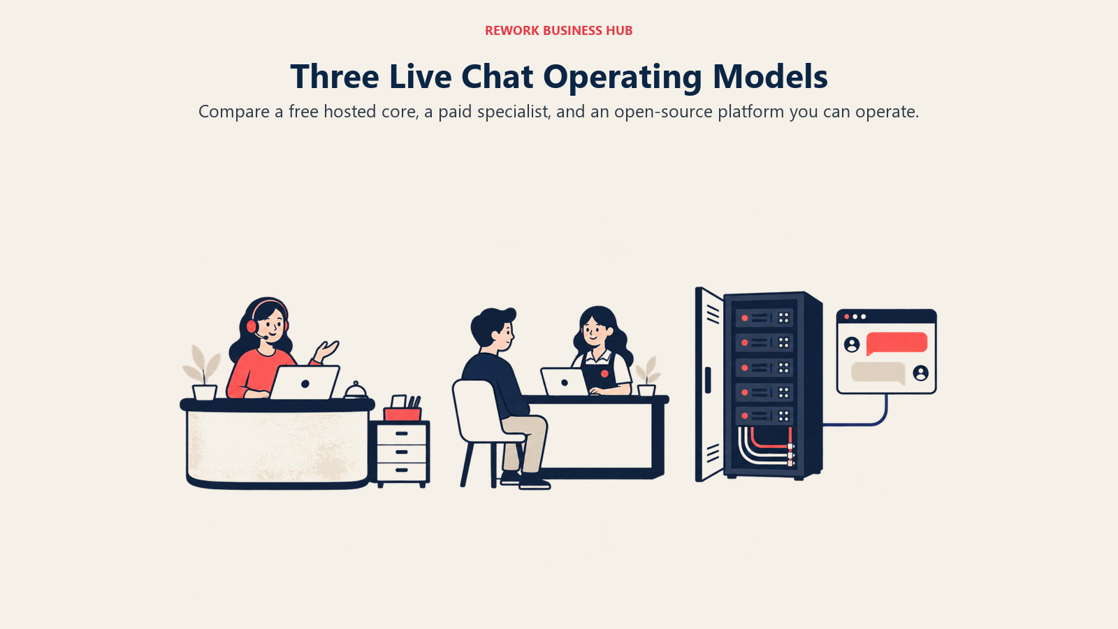 Tawk.to hosted core, Olark paid specialist, and Chatwoot open-source operating models