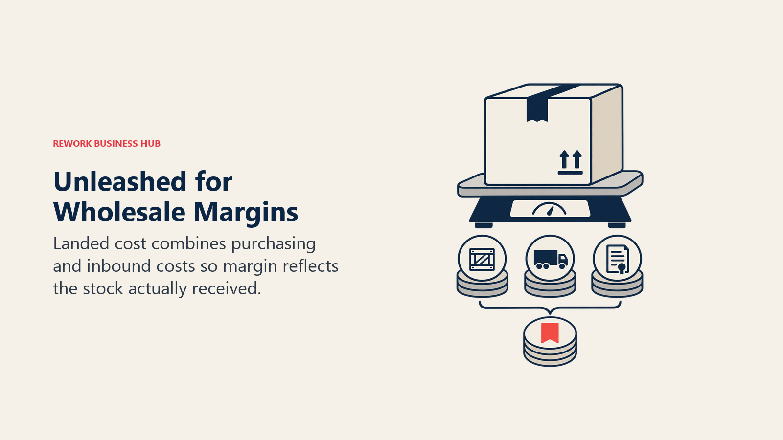 Unleashed for Wholesale Margins: Landed cost combines purchasing and inbound costs so margin reflects the stock actually received.
