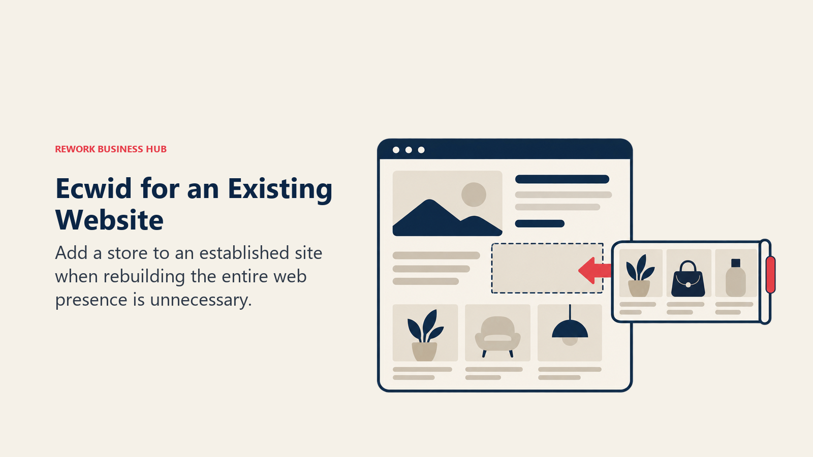 Ecwid for an Existing Website: Add a store to an established site when rebuilding the entire web presence is unnecessary.