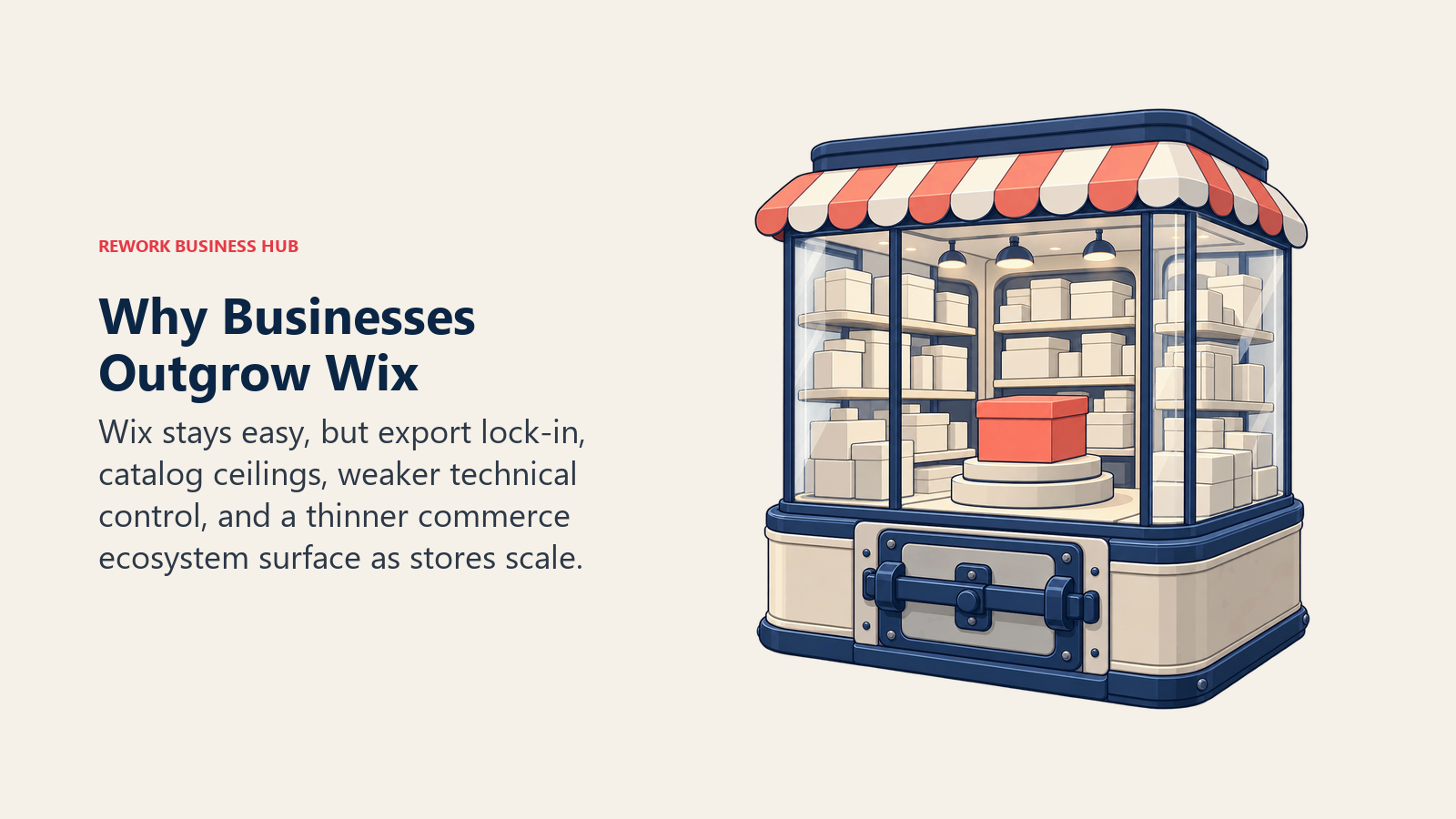 A Wix starter storefront reaching fixed platform walls as its catalog grows while its export door remains sealed