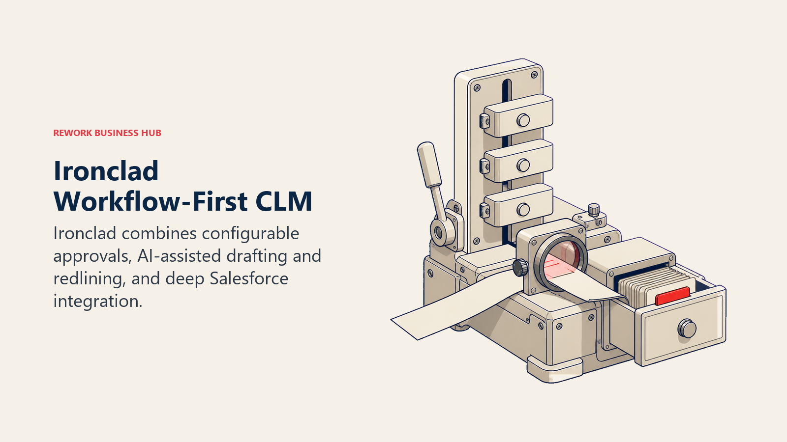 Configurable contract workflow bench combining approval blocks, clause redlining, and a connected customer record