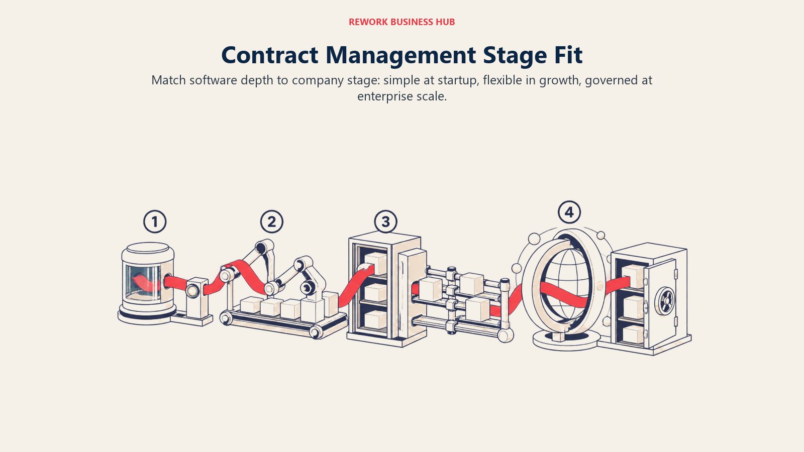 Contract management platform fit shown across startup, growth, enterprise, and global enterprise stages