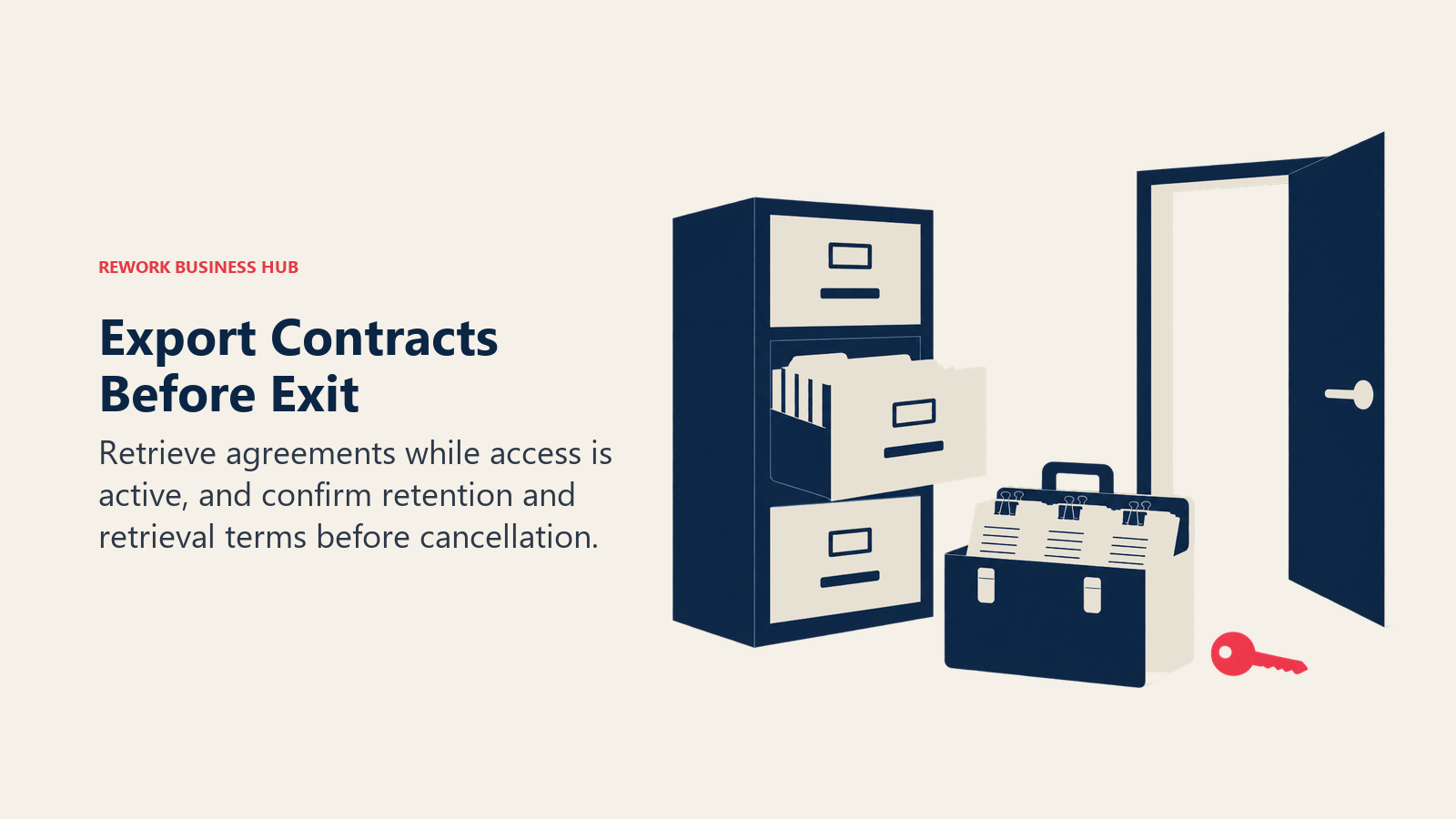 Export Contracts Before Exit: Retrieve agreements while access is active, and confirm retention and retrieval terms before cancellation.