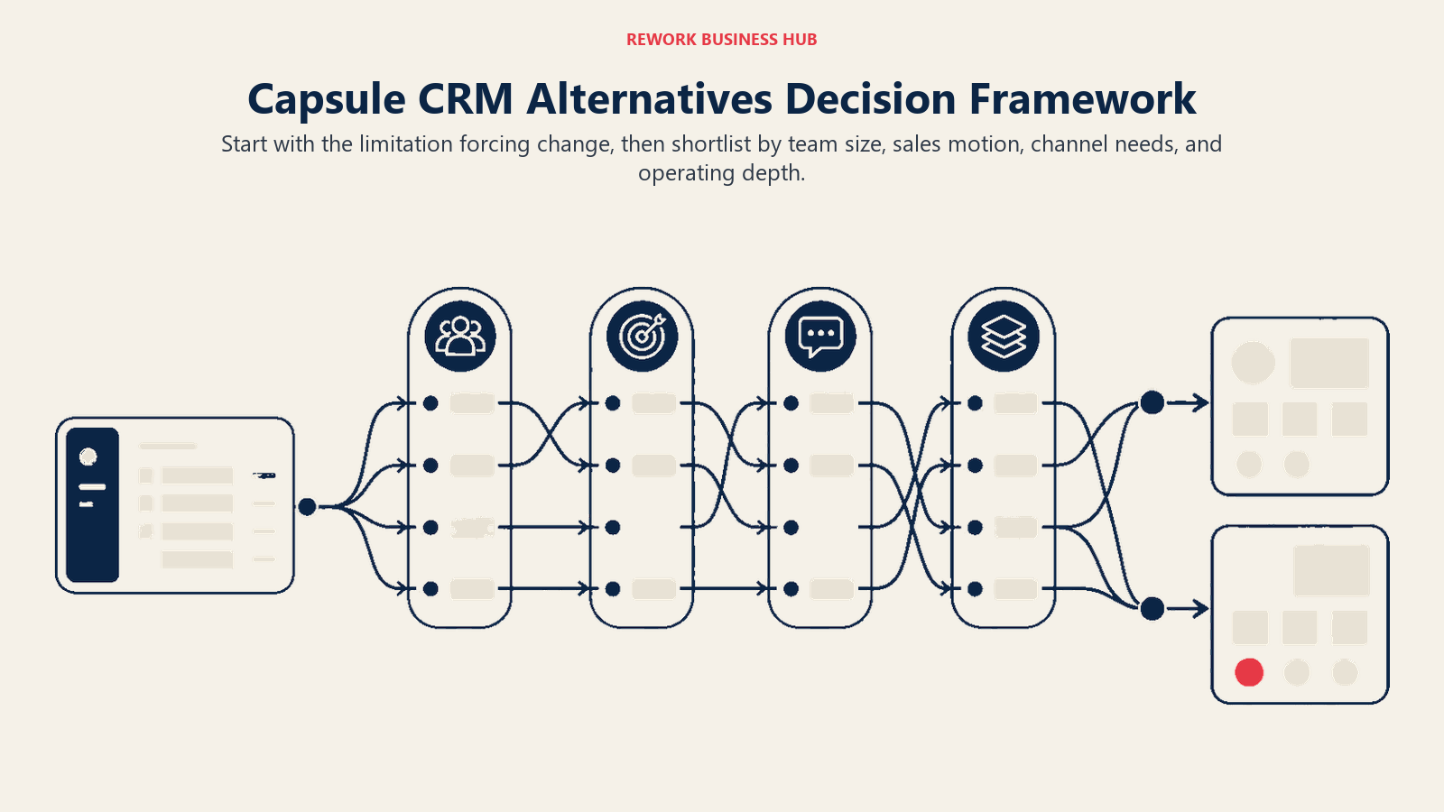 Capsule CRM alternatives decision framework using team size, sales motion, channels, and operating depth