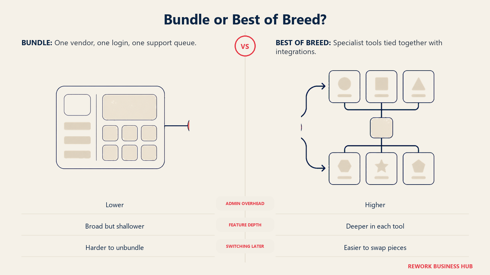 Bundle and Best of breed compared as two matched operating routes with different support loads