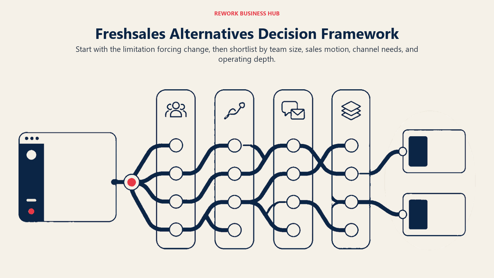 Freshsales alternatives decision framework using team size, sales motion, channels, and operating depth