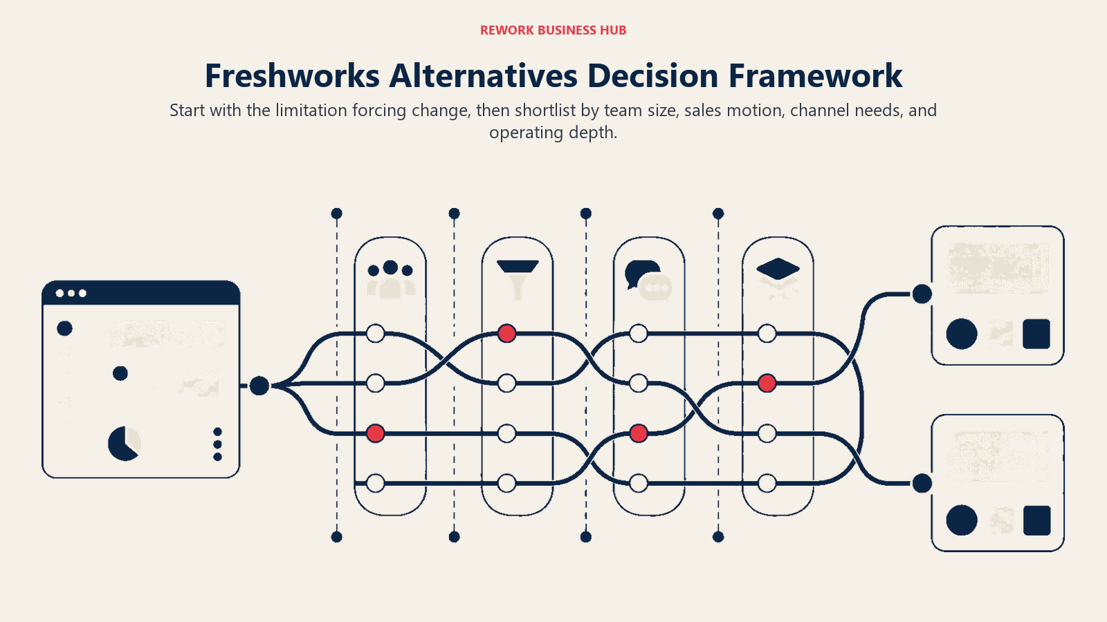 Freshworks alternatives decision framework using team size, sales motion, channels, and operating depth