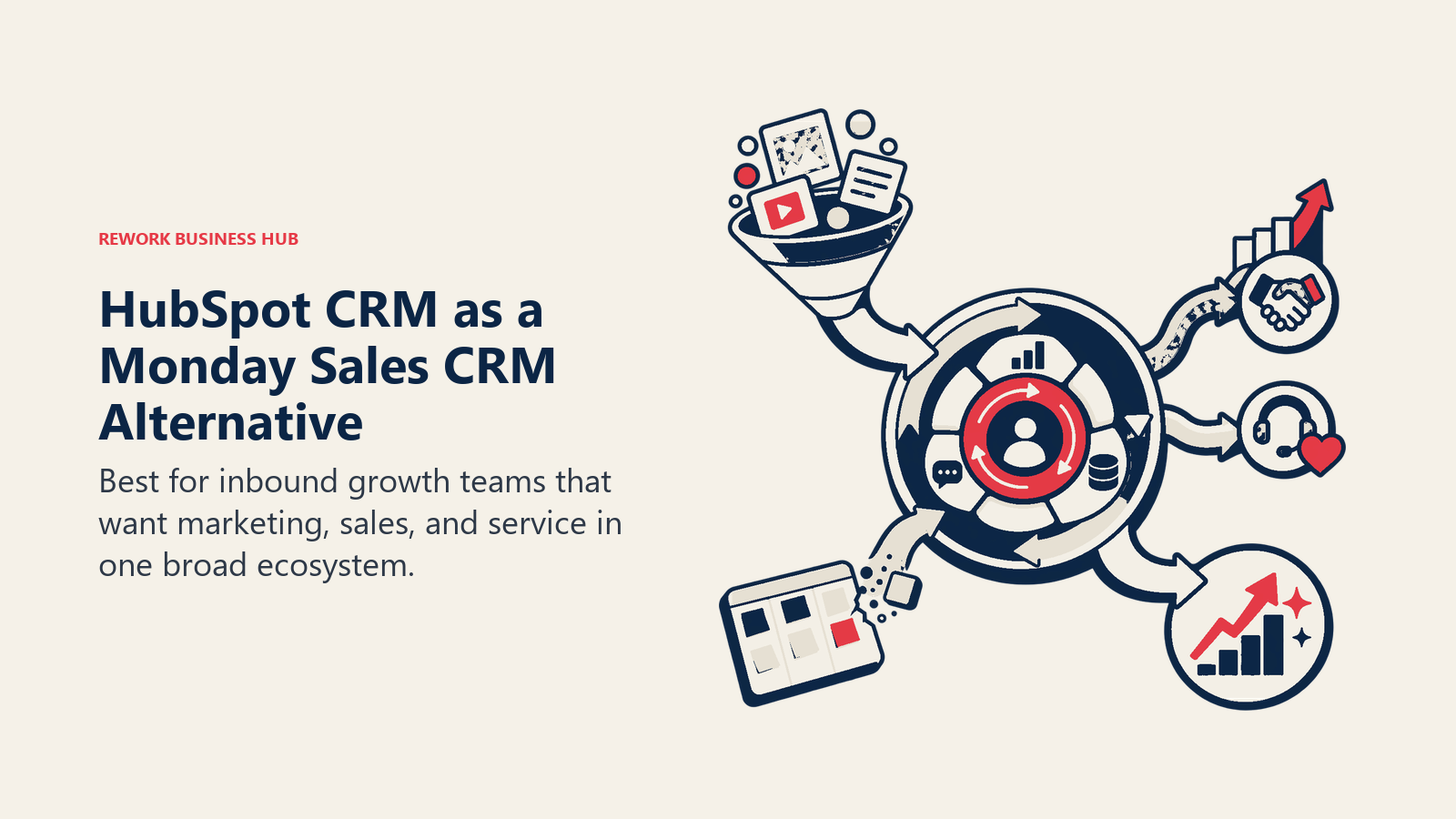 HubSpot CRM as a Monday Sales CRM alternative illustrated by marketing, sales, and service suite