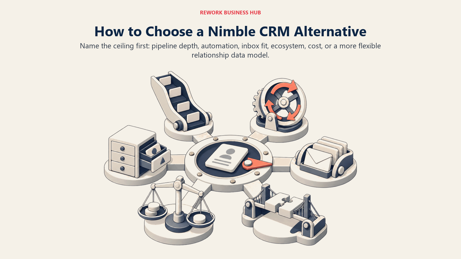 Nimble alternative decision compass matching relationship data, pipeline depth, inbox fit, automation, ecosystem, and data-model flexibility