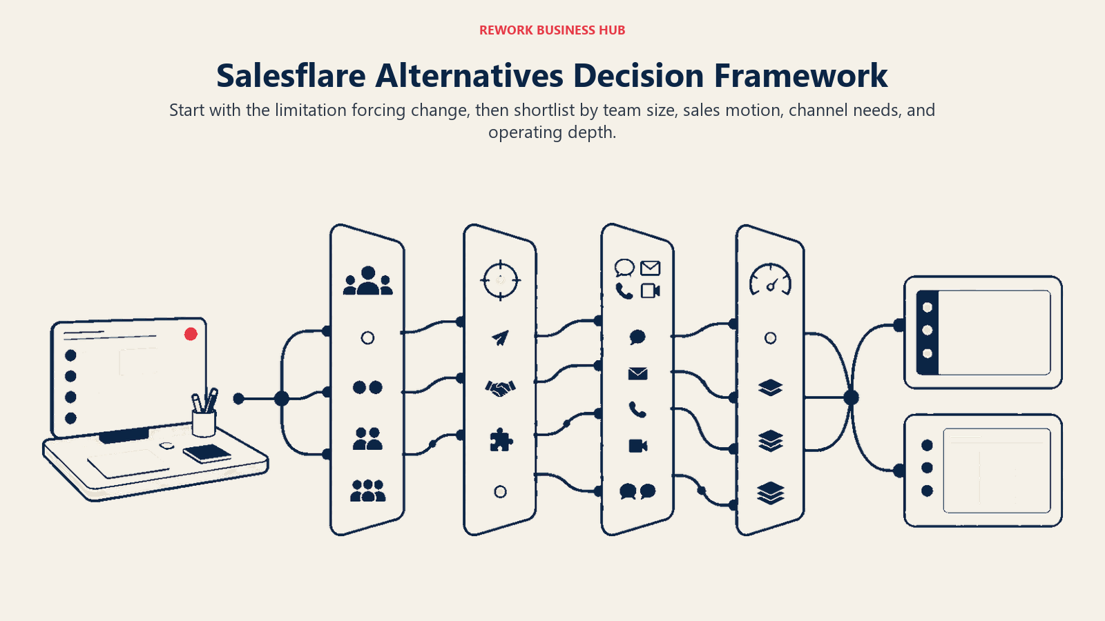 Salesflare alternatives decision framework using team size, sales motion, channels, and operating depth