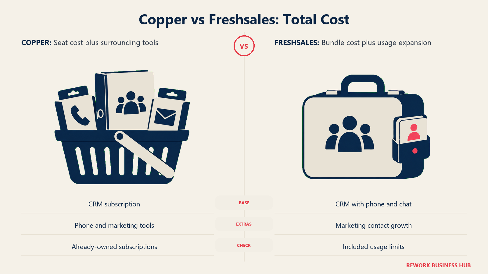 Copper vs Freshsales: Total Cost: Compare the complete operating stack, including dialer costs, marketing volume, and the tools already paid for.