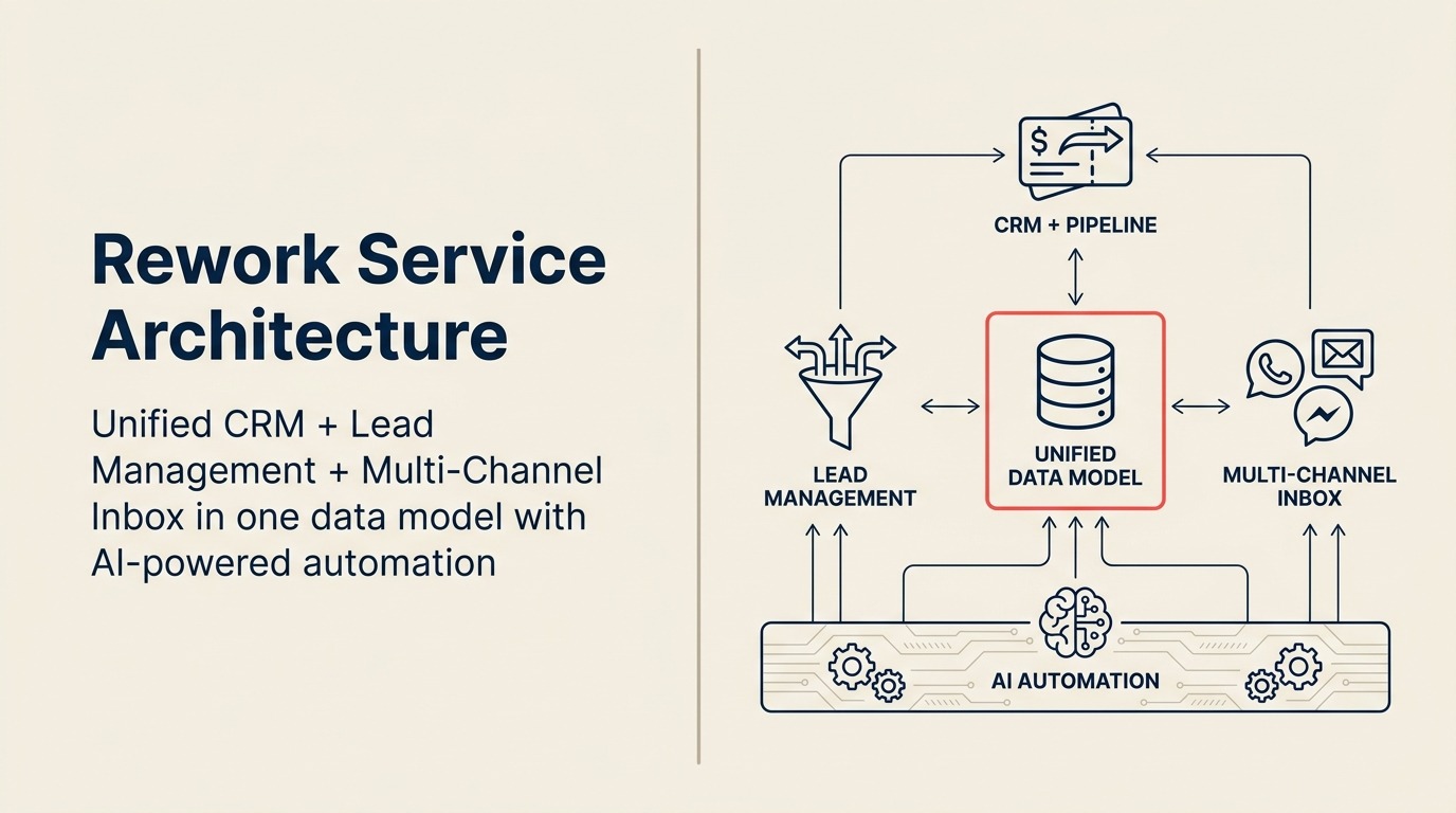 Rework CRM architecture — unified CRM, Lead Management, and multi-channel inbox built on one data model