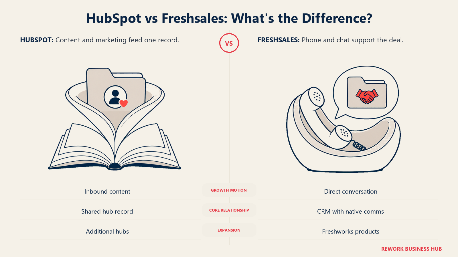 HubSpot content feeding a shared customer record compared with Freshsales conversations around a deal