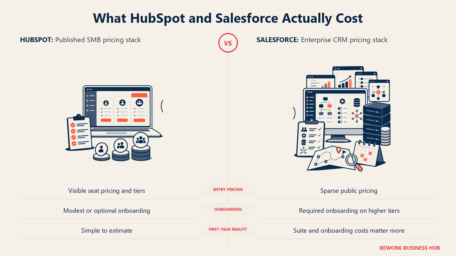 What HubSpot and Salesforce Actually Cost comparison visual showing HubSpot and Salesforce