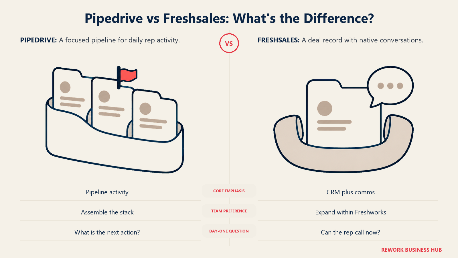 Pipedrive next-action pipeline compared with Freshsales conversations around a deal record