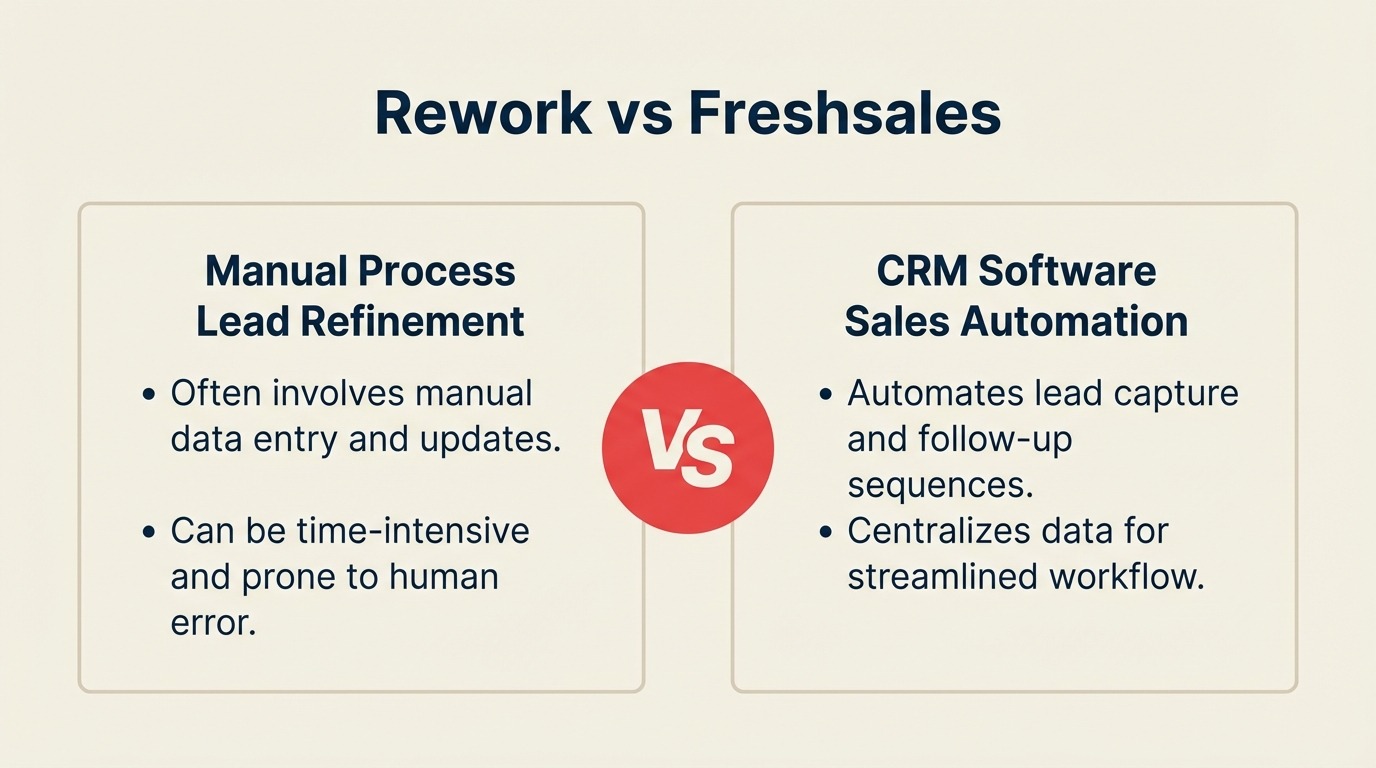Rework vs Freshsales CRM comparison, unified CRM with lead management and chat vs Freshsales AI-powered sales CRM