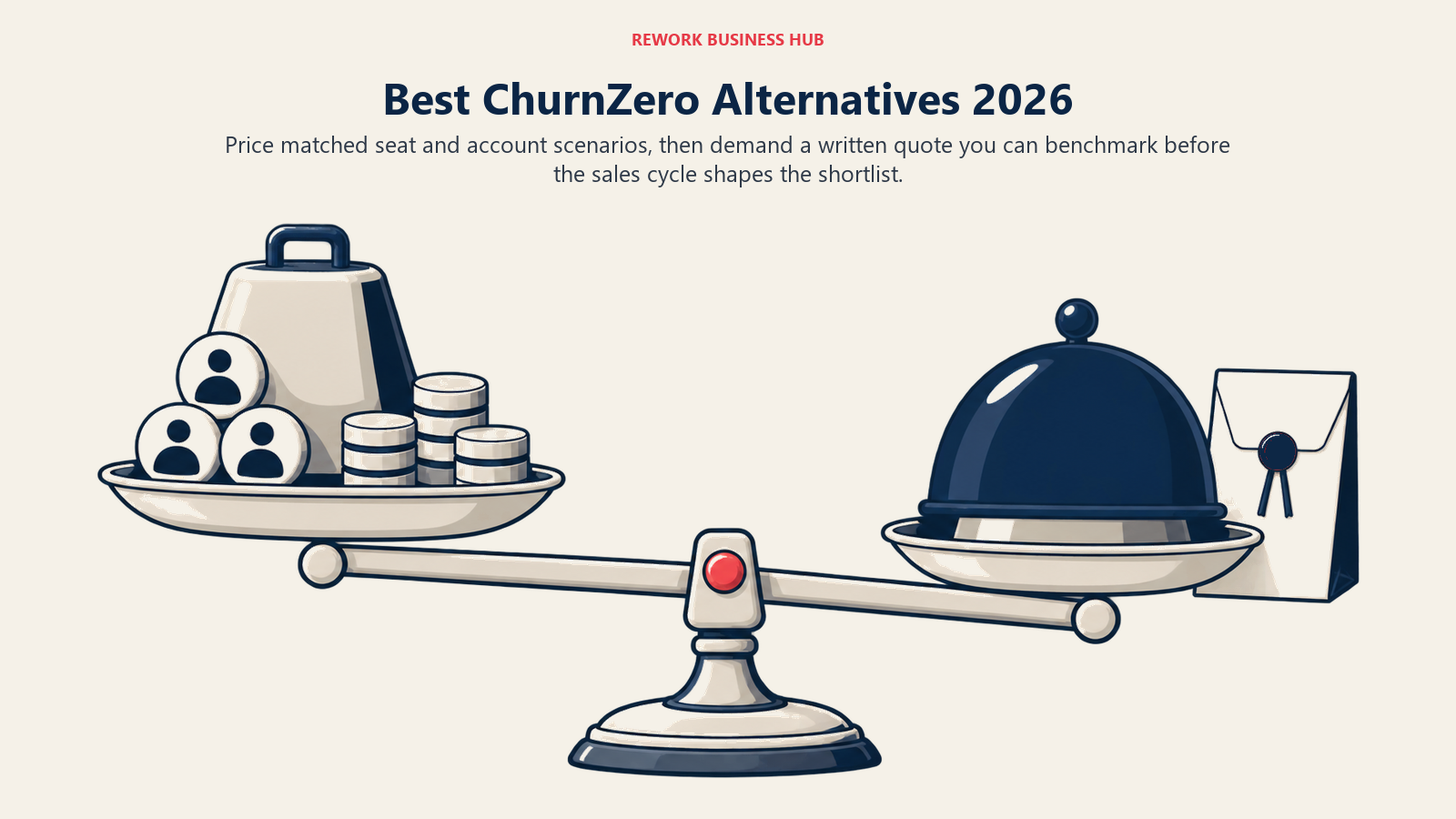 Best ChurnZero alternatives 2026 shown as a buyer scale that cannot benchmark a quote concealed under an opaque cover