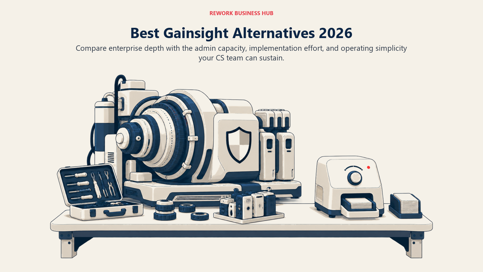 Best Gainsight alternatives 2026 shown as a powerful administration-heavy instrument beside a lighter ready-to-run customer success tool