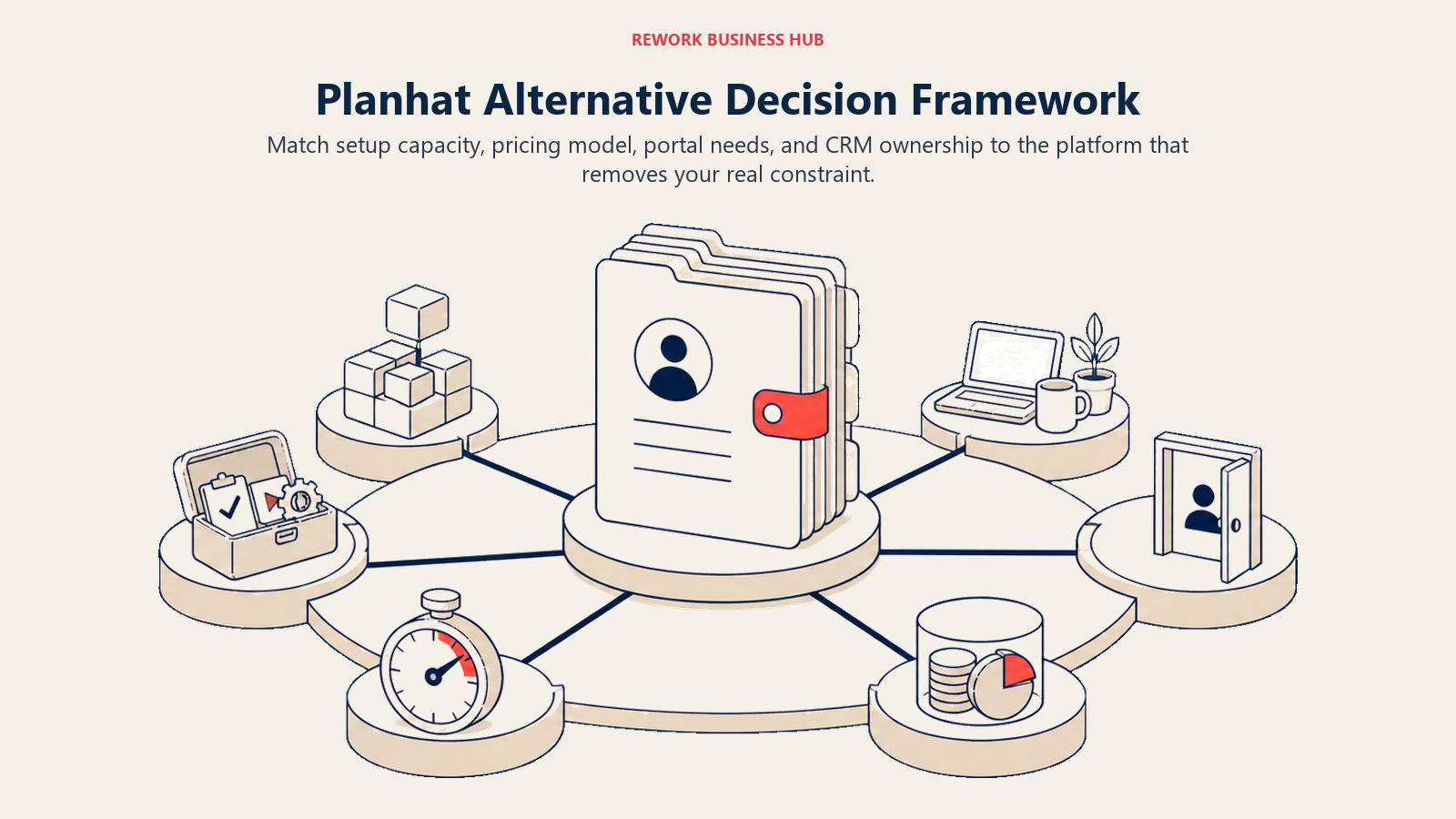 Planhat alternative decision framework routing one customer account by flexibility, built playbooks, fast setup, pricing, portals, or CRM ownership