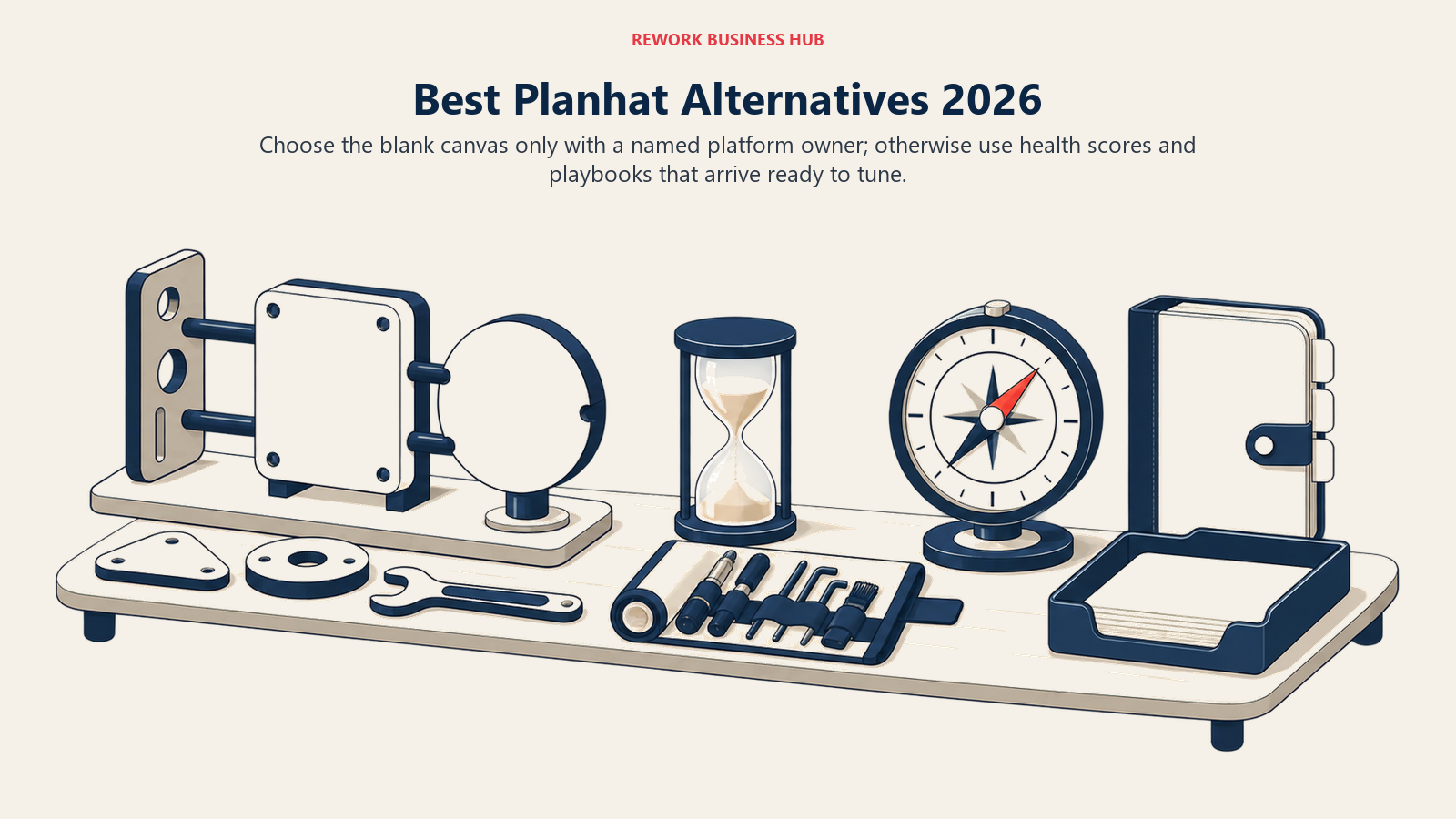 Best Planhat alternatives 2026 shown as a configurable blank framework requiring assembly beside ready-to-tune health and playbook tools