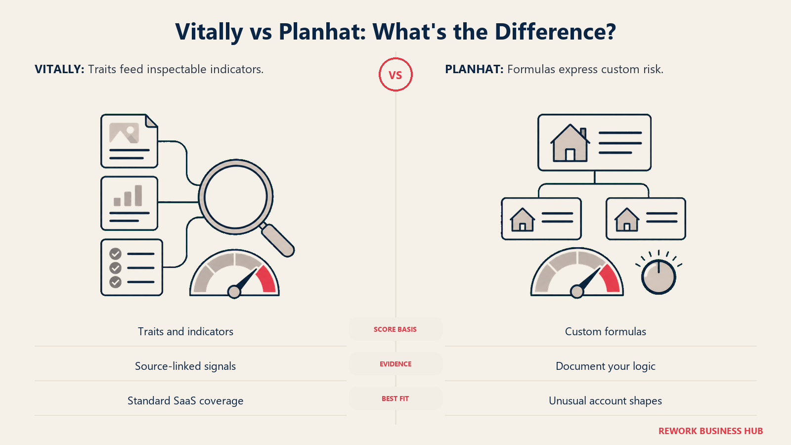 Vitally evidence-based indicators compared with Planhat custom health formulas