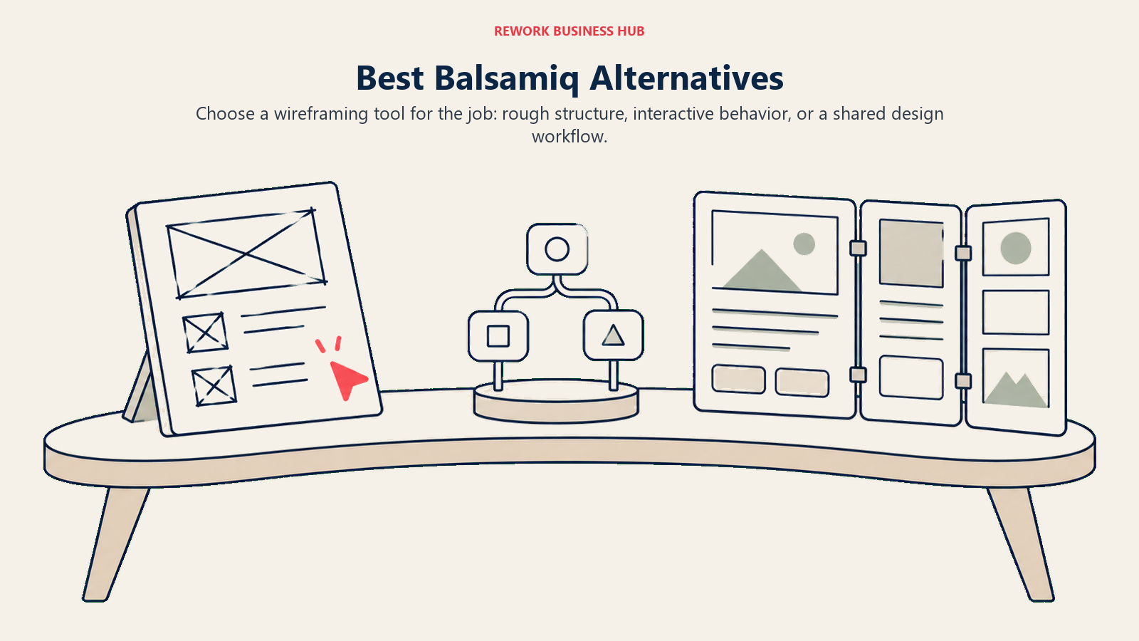 Balsamiq alternatives spanning rough wireframes, interactive prototypes, and shared design workflows