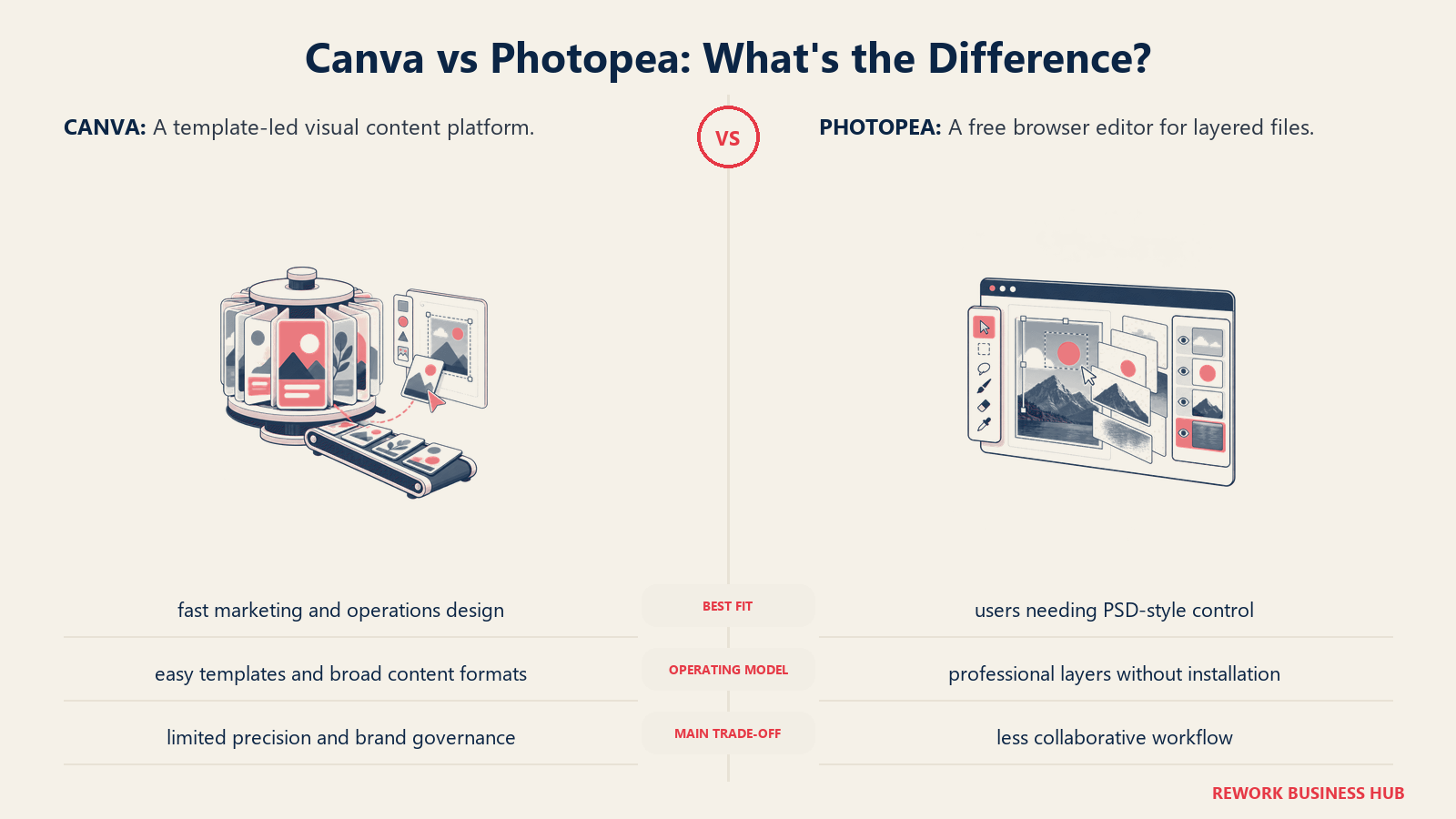 Canva and Photopea compared through matched operating metaphors for which fits better?