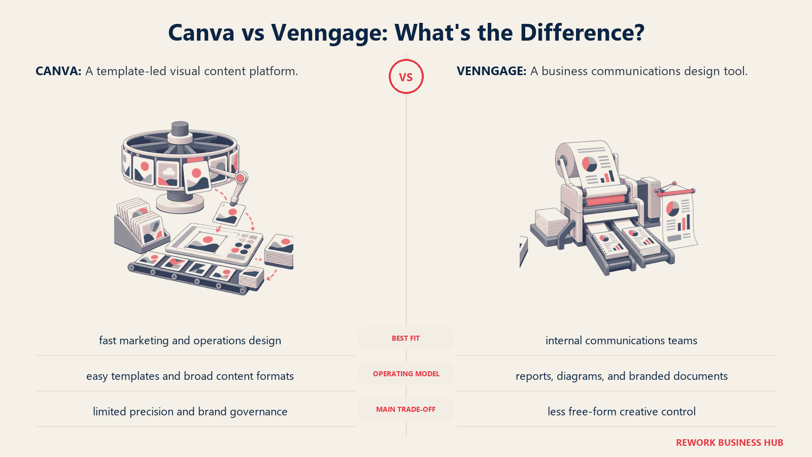 Canva and Venngage compared through matched operating metaphors for which fits better?