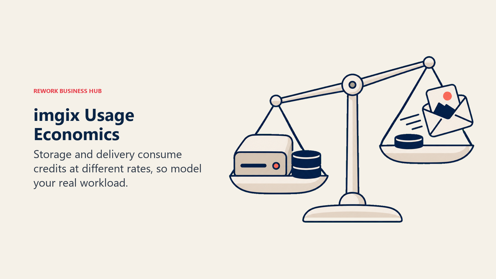 A balance scale compares storage and delivery consumption in imgix.