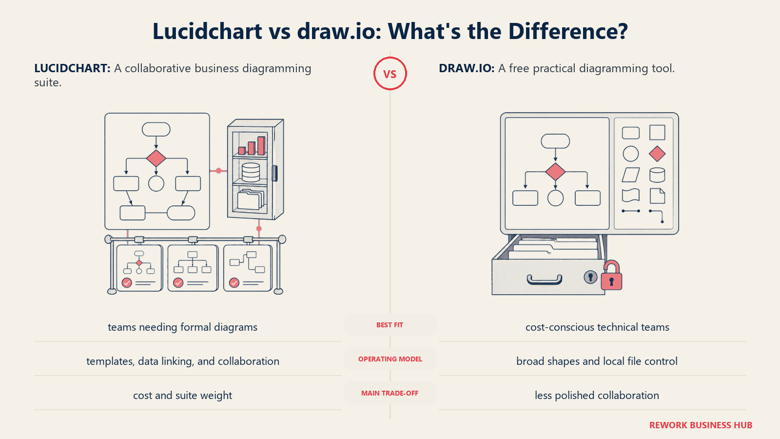 Lucidchart and draw.io compared through matched operating metaphors for which fits better?