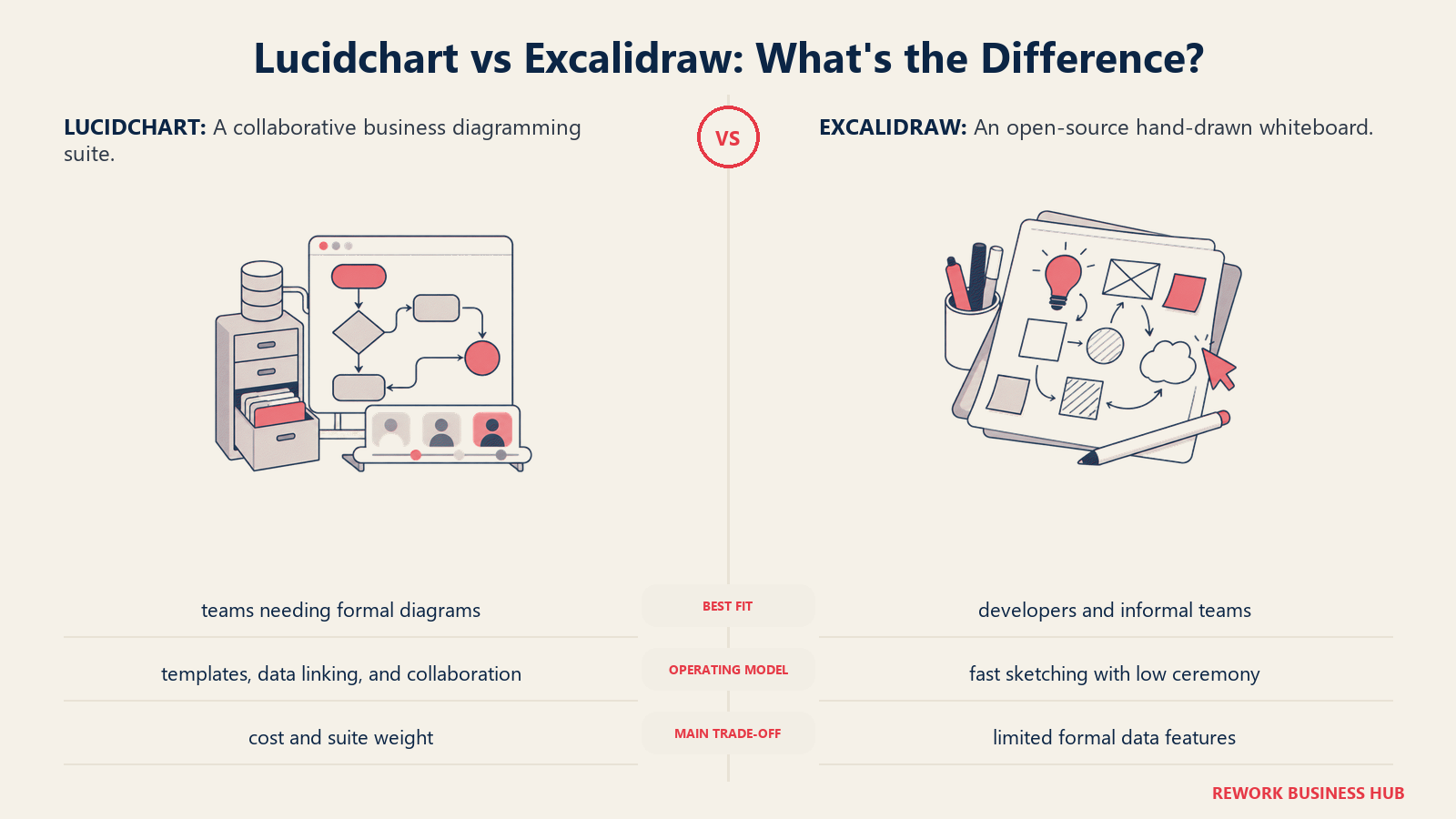 Lucidchart and Excalidraw compared through matched operating metaphors for which fits better?