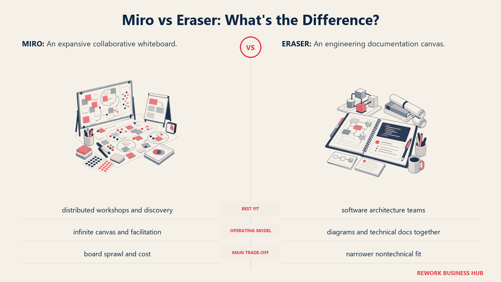 Miro and Eraser compared through matched operating metaphors for which fits better?