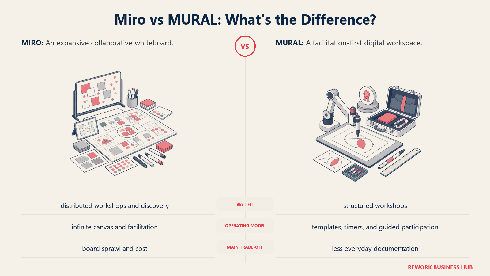 Miro and MURAL compared through matched operating metaphors for which fits better?
