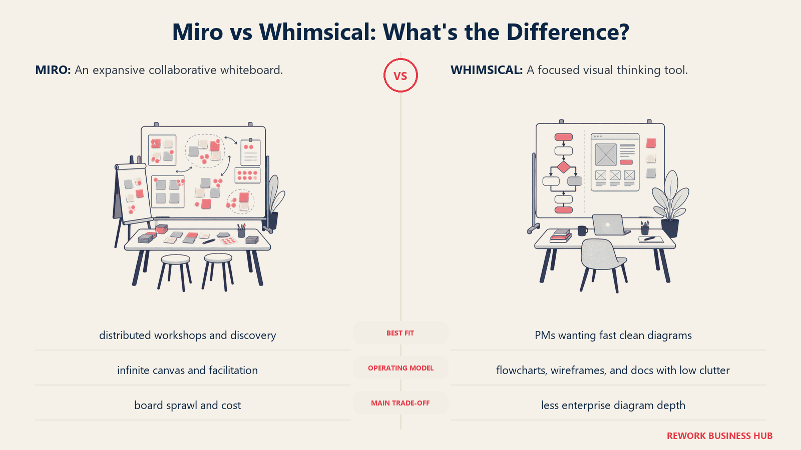 Miro and Whimsical compared through matched operating metaphors for which fits better?