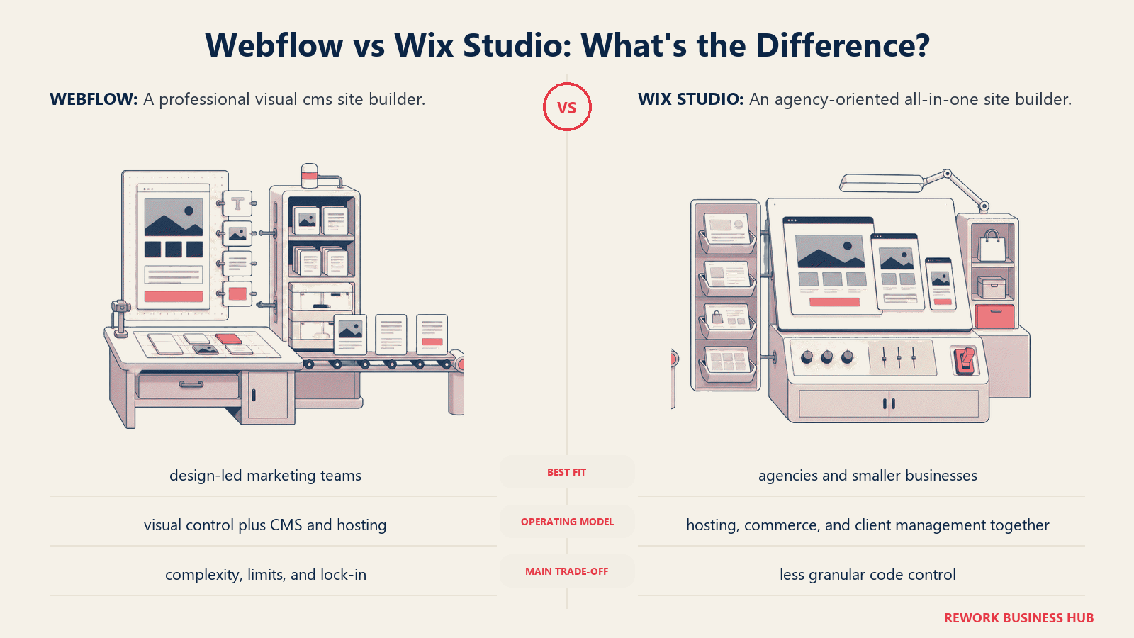Webflow and Wix Studio compared through matched operating metaphors for which fits better?