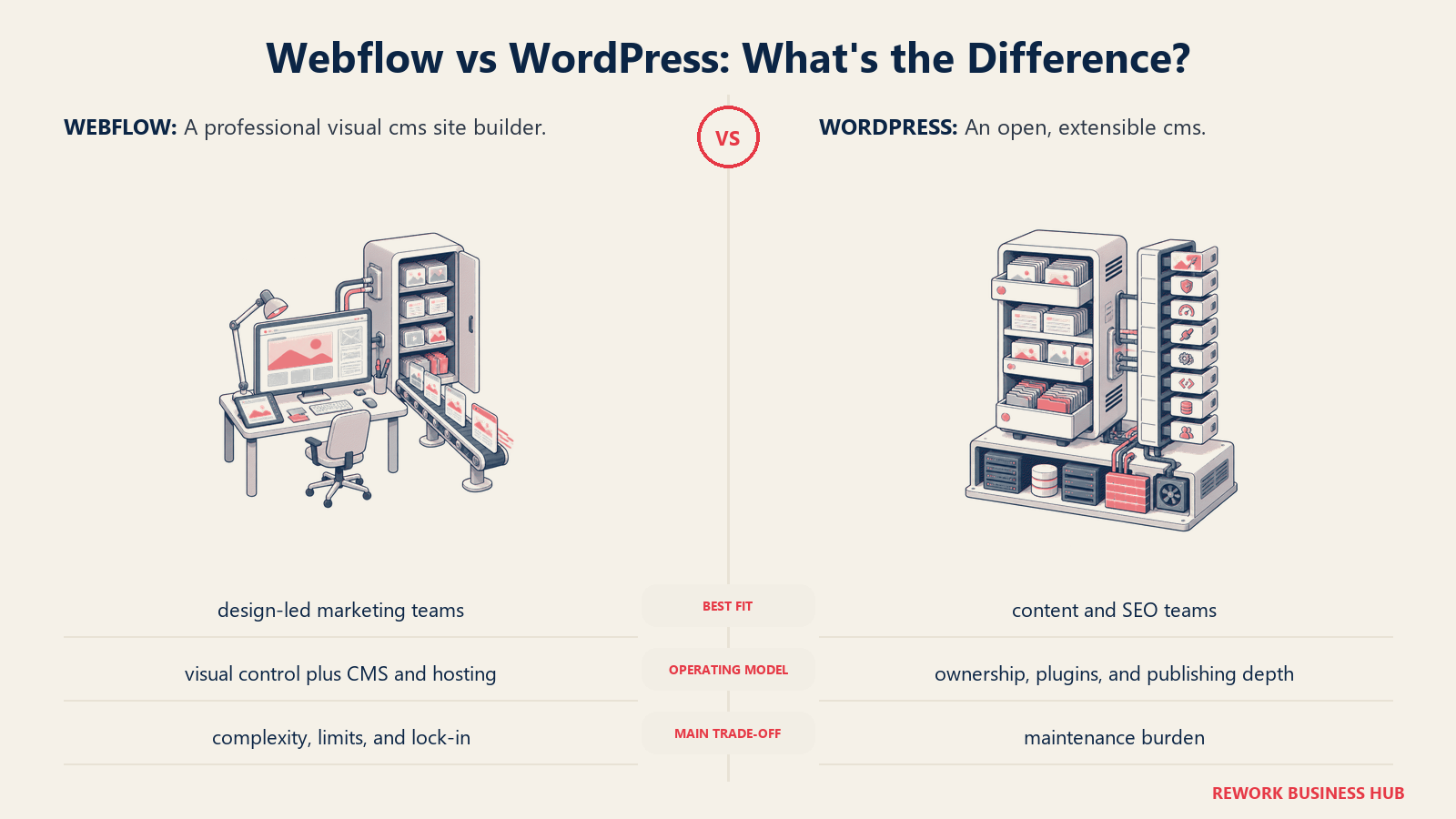 Webflow and WordPress compared through matched operating metaphors for which fits better?