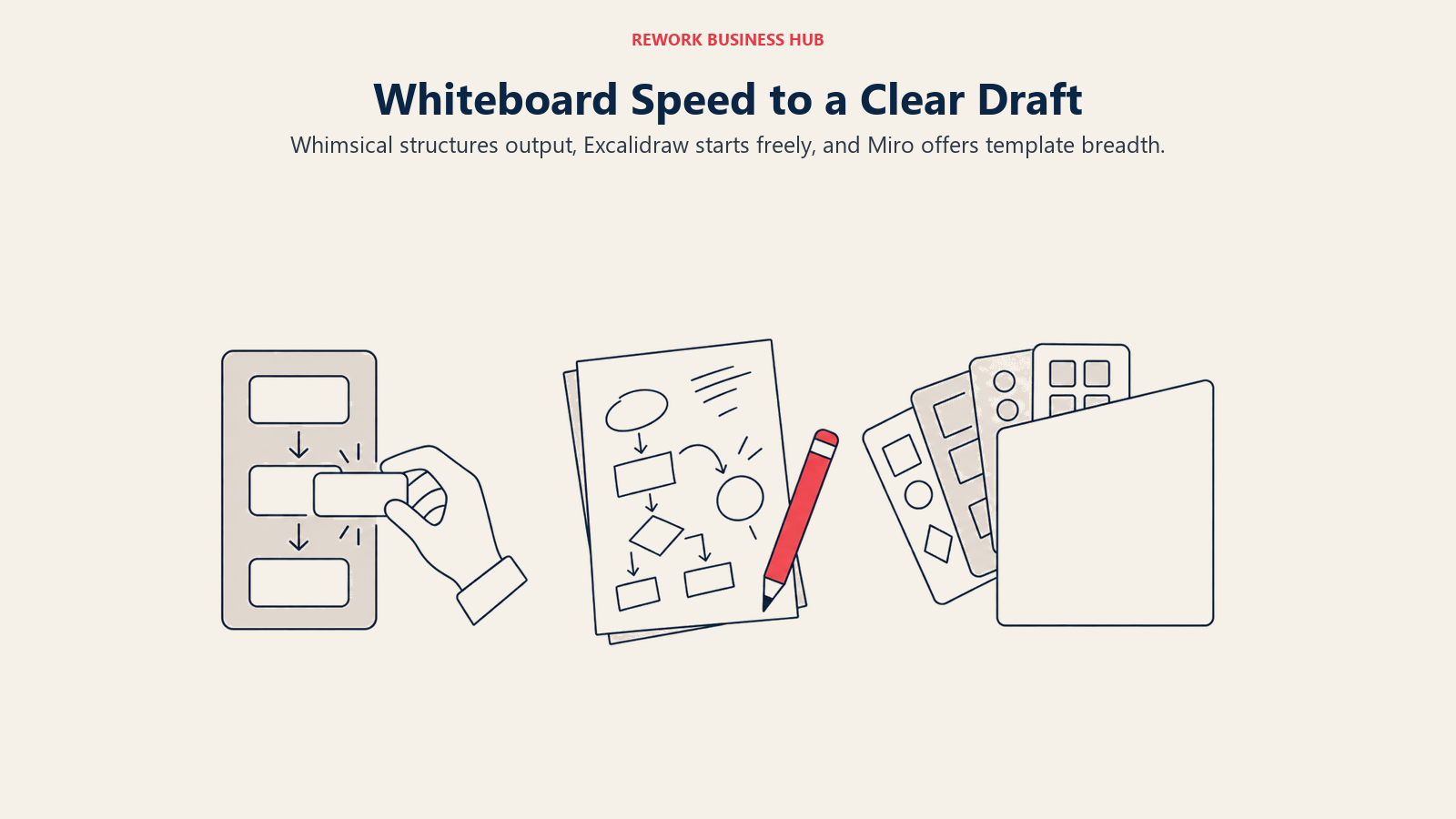Structured stencils, freehand sketches and template cards compare whiteboard drafting.