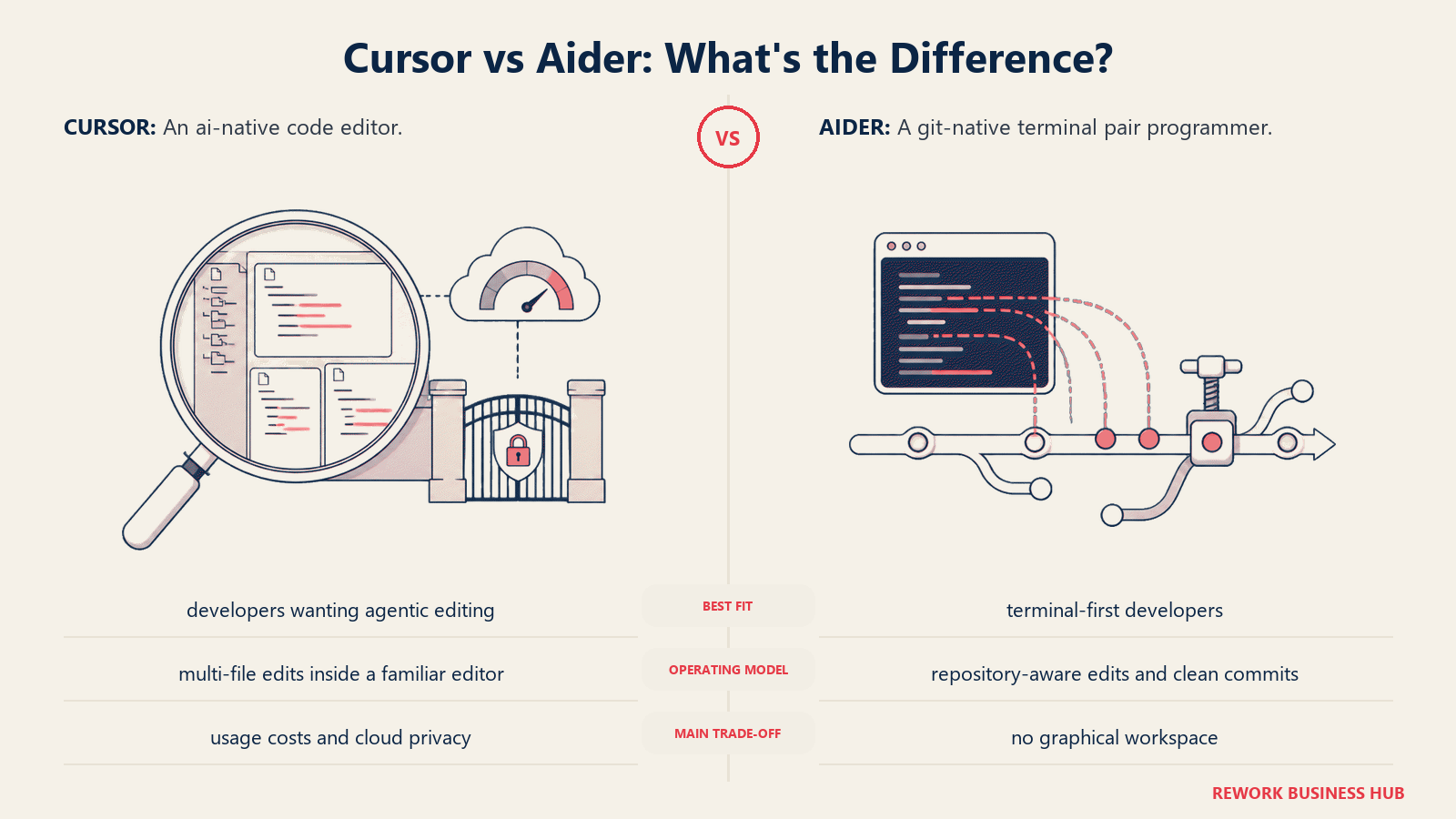 Cursor and Aider compared through matched operating metaphors for which fits better?