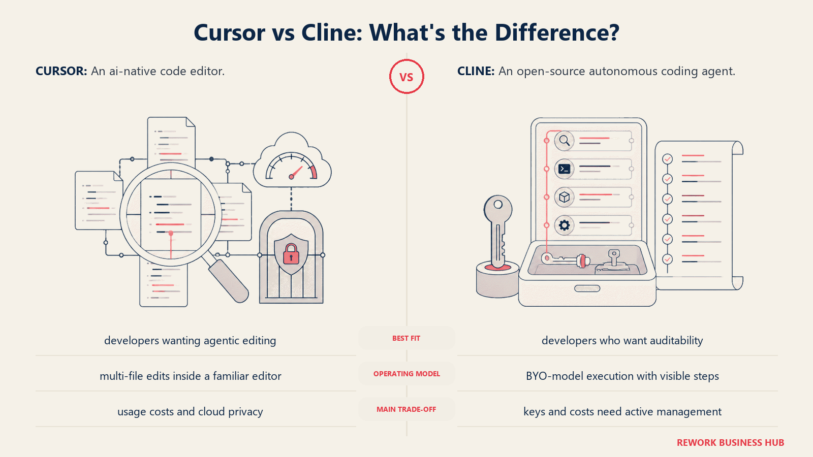 Cursor and Cline compared through matched operating metaphors for which fits better?