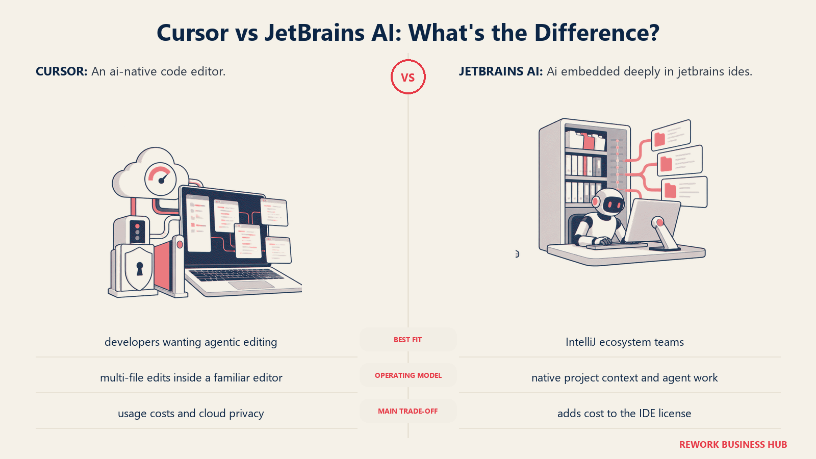 Cursor and JetBrains AI compared through matched operating metaphors for which fits better?